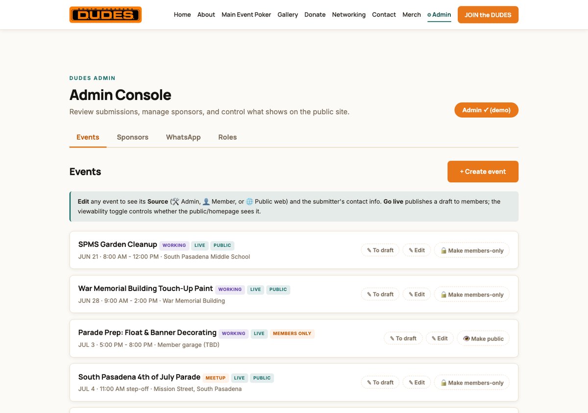 The D.U.D.E.S. hub admin console